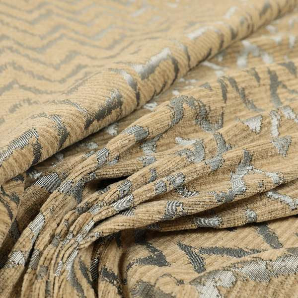 Azima Chevron Striped Pattern Brown Silver Shine Upholstery Fabric JO-700 - Made To Measure Curtains