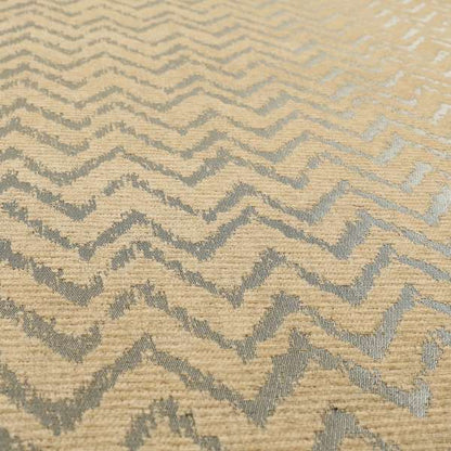 Azima Chevron Striped Pattern Brown Silver Shine Upholstery Fabric JO-700