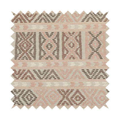 Tribal Aztec Pattern Pink Brown Chenille Upholstery Fabric JO-702 - Roman Blinds