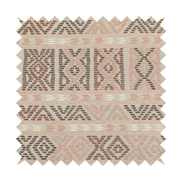 Tribal Aztec Pattern Pink Brown Chenille Upholstery Fabric JO-702 - Made To Measure Curtains