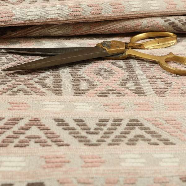 Tribal Aztec Pattern Pink Brown Chenille Upholstery Fabric JO-702 - Made To Measure Curtains