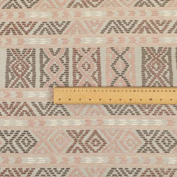 Tribal Aztec Pattern Pink Brown Chenille Upholstery Fabric JO-702 - Roman Blinds