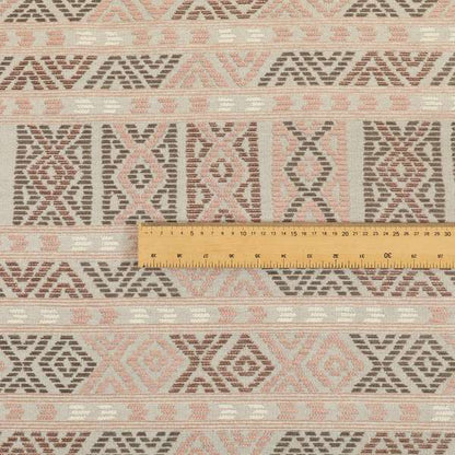 Tribal Aztec Pattern Pink Brown Chenille Upholstery Fabric JO-702 - Made To Measure Curtains