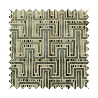 Maze Striped Grey Velvet Geometric Pattern Upholstery Fabric JO-703