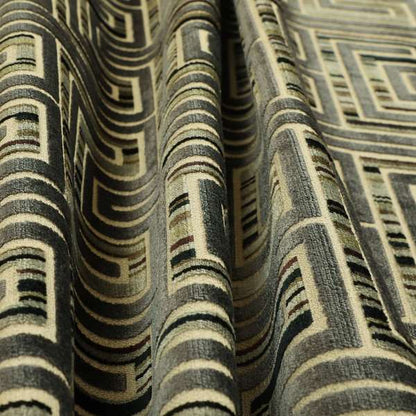 Maze Striped Grey Velvet Geometric Pattern Upholstery Fabric JO-703 - Roman Blinds