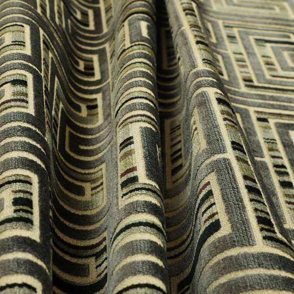 Maze Striped Grey Velvet Geometric Pattern Upholstery Fabric JO-703 - Made To Measure Curtains