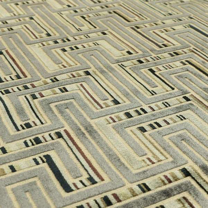 Maze Striped Grey Velvet Geometric Pattern Upholstery Fabric JO-703