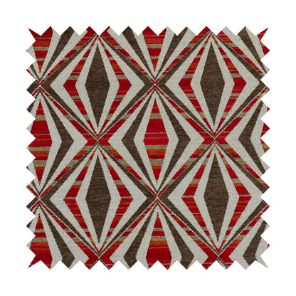 Modern Geometric Diamond Pattern Red Brown Chenille Upholstery Fabric JO-704 - Roman Blinds