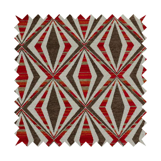 Modern Geometric Diamond Pattern Red Brown Chenille Upholstery Fabric JO-704