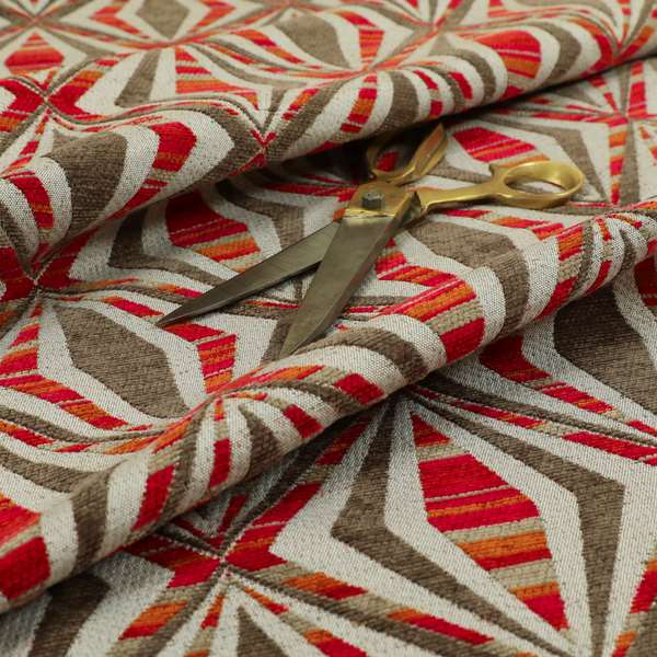 Modern Geometric Diamond Pattern Red Brown Chenille Upholstery Fabric JO-704 - Roman Blinds