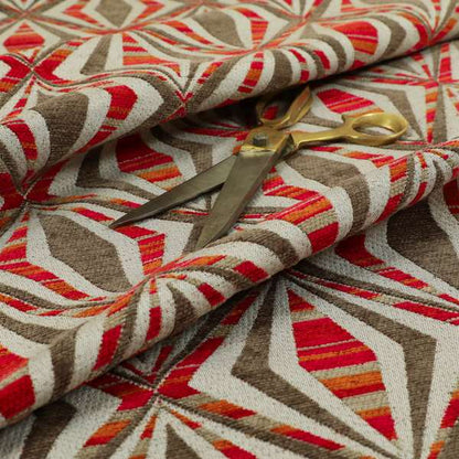 Modern Geometric Diamond Pattern Red Brown Chenille Upholstery Fabric JO-704 - Made To Measure Curtains