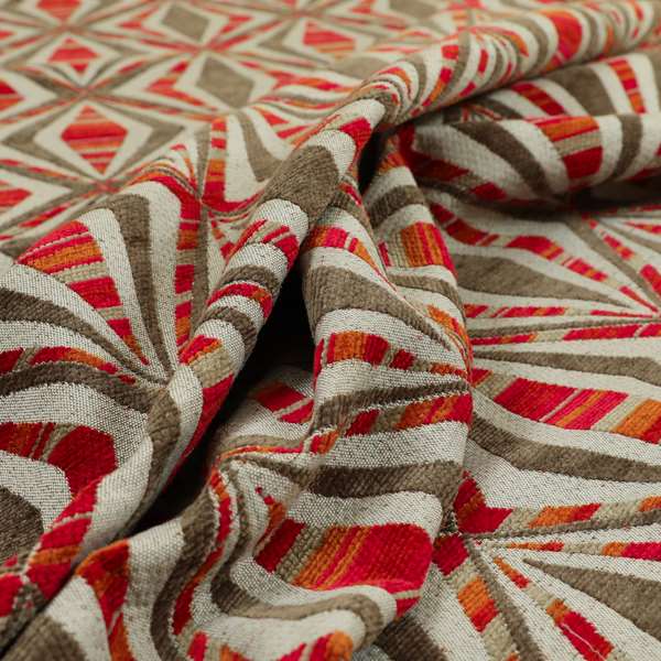 Modern Geometric Diamond Pattern Red Brown Chenille Upholstery Fabric JO-704 - Made To Measure Curtains