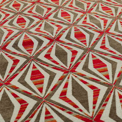 Modern Geometric Diamond Pattern Red Brown Chenille Upholstery Fabric JO-704