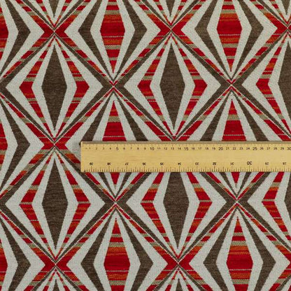 Modern Geometric Diamond Pattern Red Brown Chenille Upholstery Fabric JO-704 - Roman Blinds