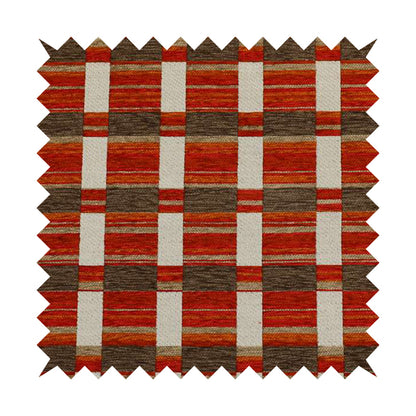 Modern Geometric Block Pattern Red Orange Brown Chenille Upholstery Fabric JO-705 - Made To Measure Curtains