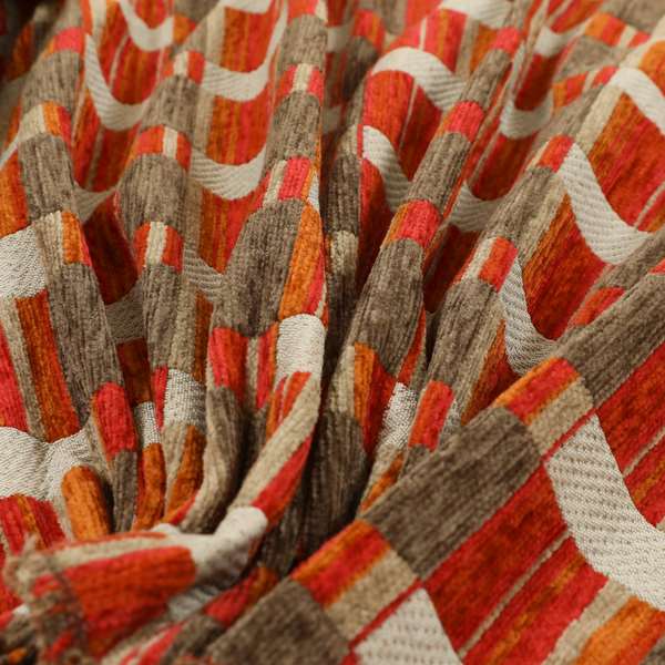 Modern Geometric Block Pattern Red Orange Brown Chenille Upholstery Fabric JO-705 - Handmade Cushions