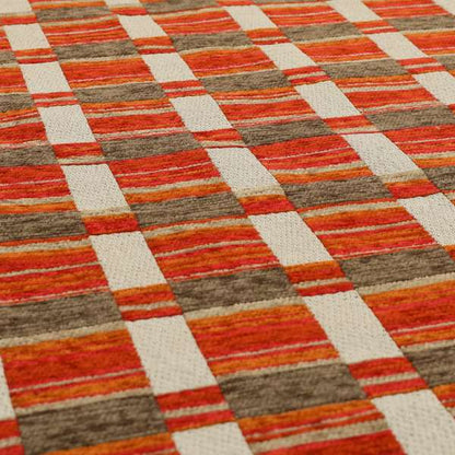 Modern Geometric Block Pattern Red Orange Brown Chenille Upholstery Fabric JO-705 - Made To Measure Curtains