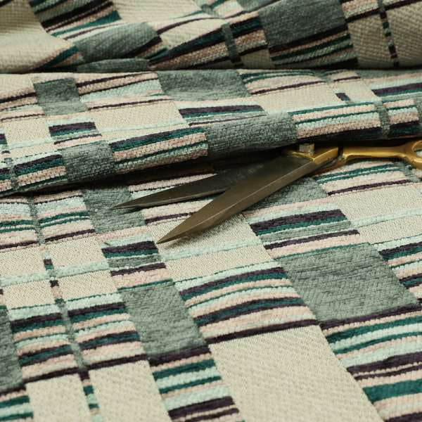 Modern Geometric Block Pattern Blue Tones Colour Chenille Upholstery Fabric JO-706 - Roman Blinds