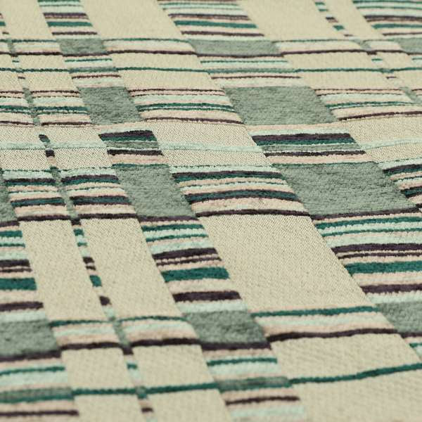 Modern Geometric Block Pattern Blue Tones Colour Chenille Upholstery Fabric JO-706 - Roman Blinds