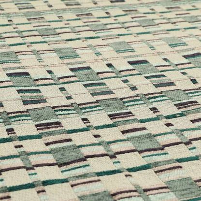 Modern Geometric Striped Block Pattern Blue Tones Colour Chenille Upholstery Fabric JO-707 - Roman Blinds