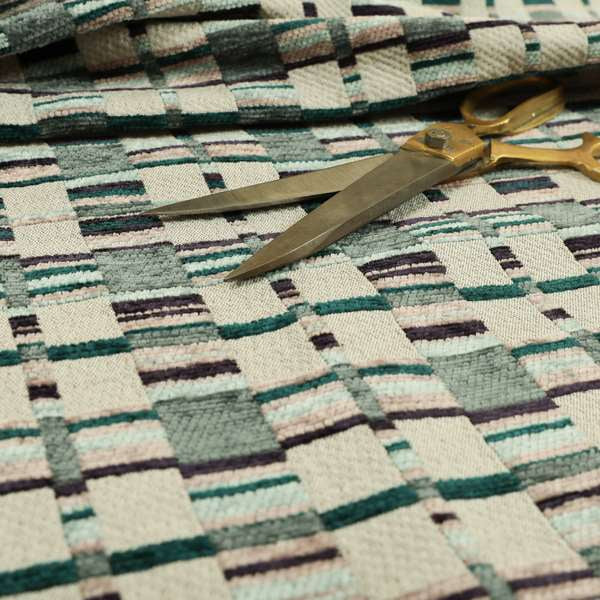 Modern Geometric Striped Block Pattern Blue Tones Colour Chenille ...