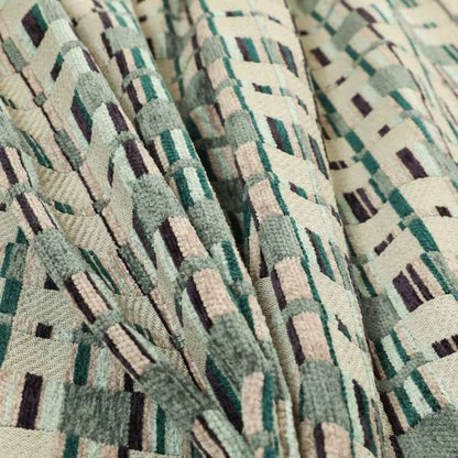 Modern Geometric Striped Block Pattern Blue Tones Colour Chenille Upholstery Fabric JO-707 - Roman Blinds