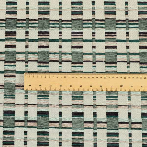 Modern Geometric Striped Block Pattern Blue Tones Colour Chenille Upholstery Fabric JO-707 - Roman Blinds