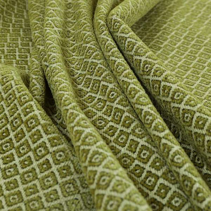 Small Diamond Geometric Pattern In Green Colour Chenille Upholstery Fabric JO-709 - Made To Measure Curtains