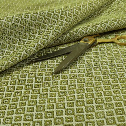 Small Diamond Geometric Pattern In Green Colour Chenille Upholstery Fabric JO-709 - Made To Measure Curtains