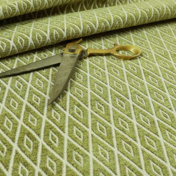 Geometric Diamond Stripe Pattern In Green Colour Chenille Upholstery Fabric JO-711 - Made To Measure Curtains