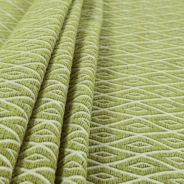 Geometric Diamond Stripe Pattern In Green Colour Chenille Upholstery Fabric JO-711 - Made To Measure Curtains