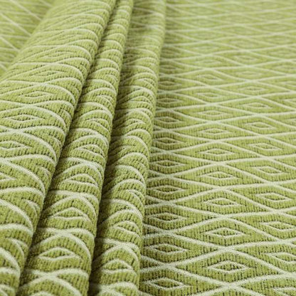 Geometric Diamond Stripe Pattern In Green Colour Chenille Upholstery Fabric JO-711 - Made To Measure Curtains