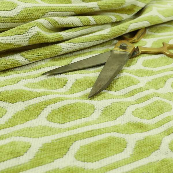 Eye Lid Geometric Pattern In Green Colour Soft Chenille Upholstery Fabric JO-712 - Made To Measure Curtains