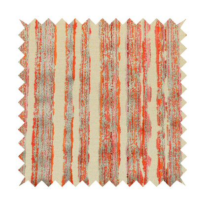 Vertical Striped Pattern In Red Orange Grey Colour Velvet Upholstery Fabric JO-715 - Roman Blinds