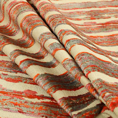 Vertical Striped Pattern In Red Orange Grey Colour Velvet Upholstery Fabric JO-715 - Roman Blinds