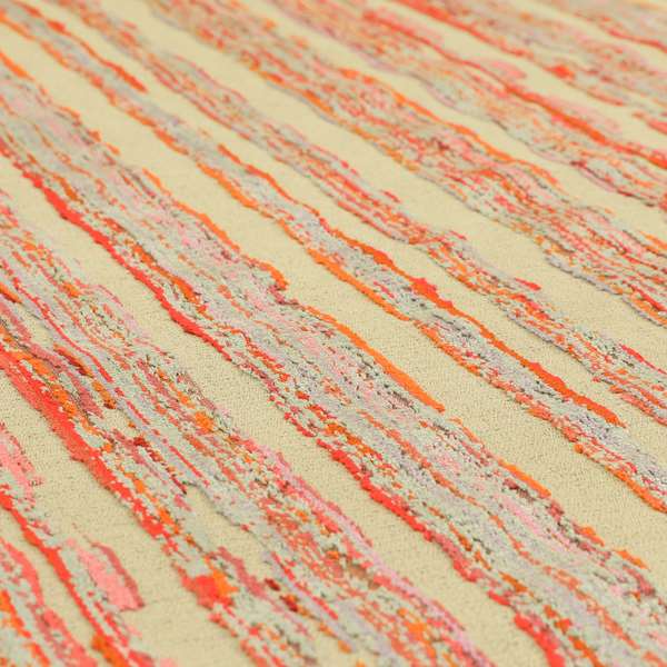 Vertical Striped Pattern In Red Orange Grey Colour Velvet Upholstery Fabric JO-715 - Made To Measure Curtains