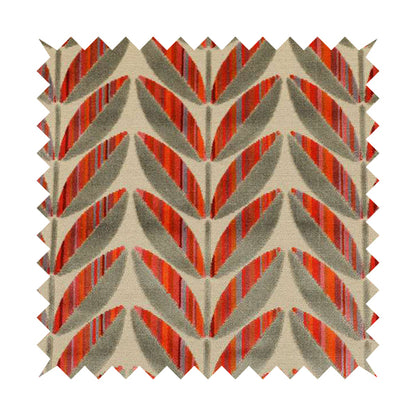 Floral Leaf Pattern In Red Orange Grey Colour Velvet Upholstery Fabric JO-716 - Handmade Cushions