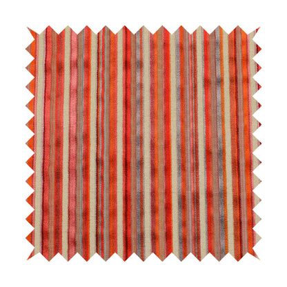 Railroaded Vertical Striped Pattern In Red Orange Grey Colour Velvet Upholstery Fabric JO-717 - Roman Blinds