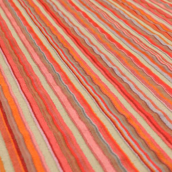 Railroaded Vertical Striped Pattern In Red Orange Grey Colour Velvet Upholstery Fabric JO-717 - Roman Blinds