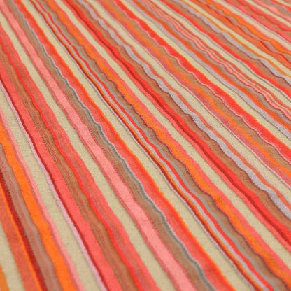 Railroaded Vertical Striped Pattern In Red Orange Grey Colour Velvet Upholstery Fabric JO-717 - Roman Blinds