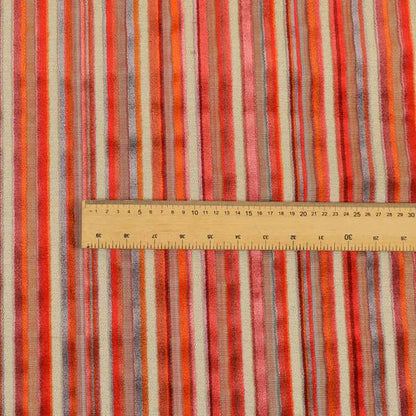 Railroaded Vertical Striped Pattern In Red Orange Grey Colour Velvet Upholstery Fabric JO-717 - Roman Blinds