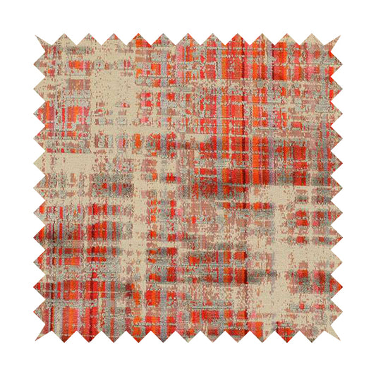 Abstract Pattern In Red Orange Grey Colour Velvet Upholstery Fabric JO-718