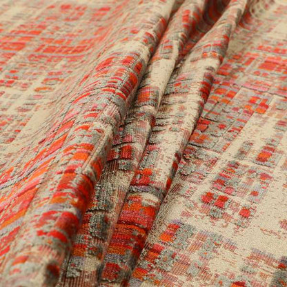 Abstract Pattern In Red Orange Grey Colour Velvet Upholstery Fabric JO-718 - Made To Measure Curtains