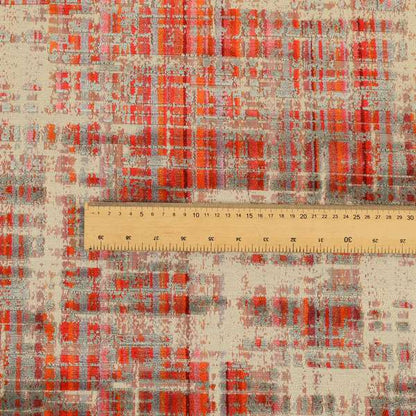 Abstract Pattern In Red Orange Grey Colour Velvet Upholstery Fabric JO-718 - Made To Measure Curtains