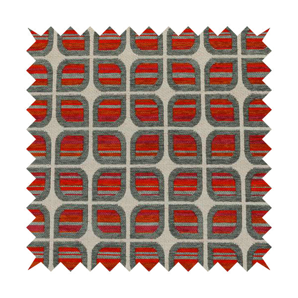 Modern Geometric Pattern In Red Grey Colour Chenille Upholstery Fabric JO-719 - Roman Blinds