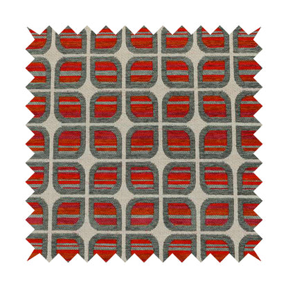 Modern Geometric Pattern In Red Grey Colour Chenille Upholstery Fabric JO-719 - Made To Measure Curtains