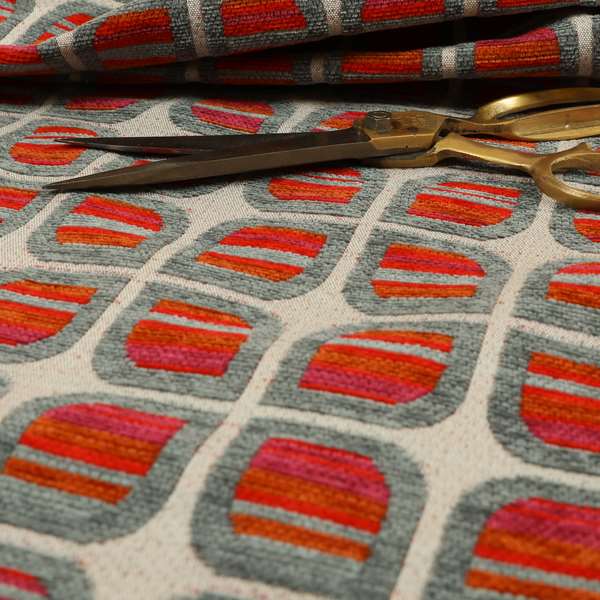 Modern Geometric Pattern In Red Grey Colour Chenille Upholstery Fabric JO-719 - Roman Blinds