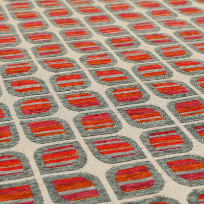 Modern Geometric Pattern In Red Grey Colour Chenille Upholstery Fabric JO-719 - Made To Measure Curtains