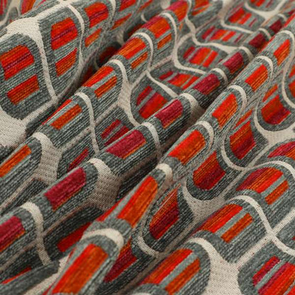 Modern Geometric Pattern In Red Grey Colour Chenille Upholstery Fabric JO-719 - Made To Measure Curtains