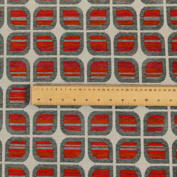 Modern Geometric Pattern In Red Grey Colour Chenille Upholstery Fabric JO-719 - Roman Blinds